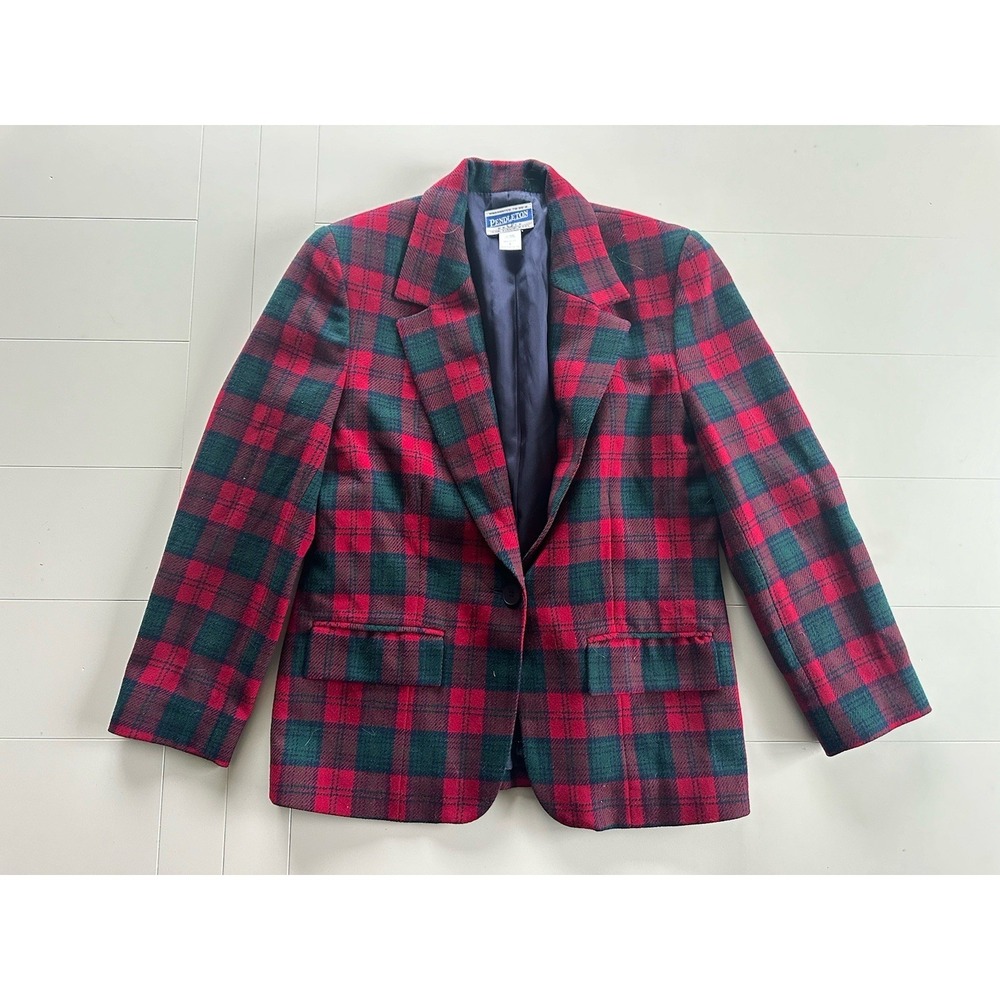 Pendleton Vintage Women's Blazer Red/Blue Wool Plaid, Pleated, Boyd Tartan